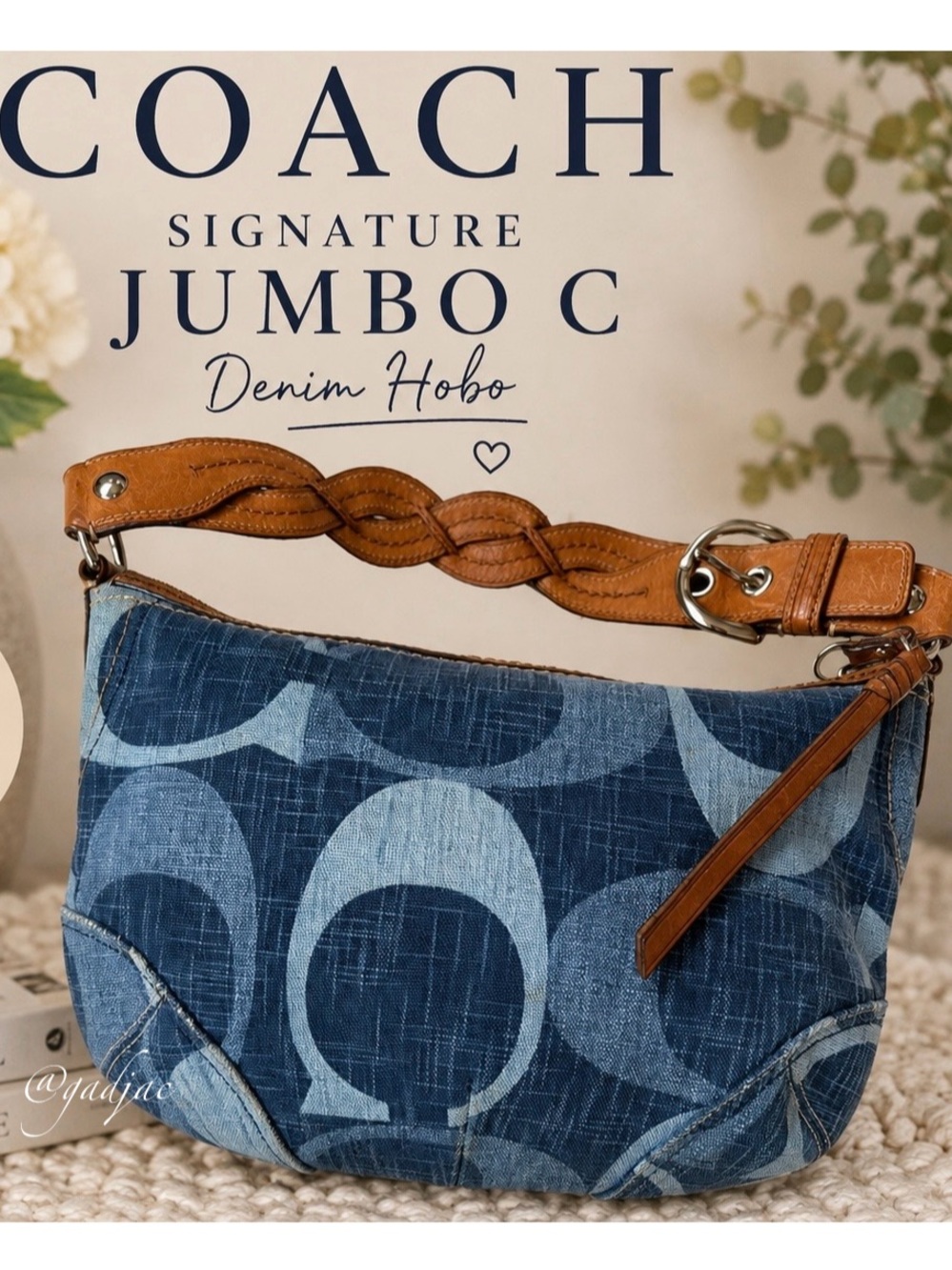 Coach Signature Jumbo C Tonal Denim Hobo Bag